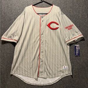 Cincinnati Reds Baseball Jersey Mens XXL gray striped Button up True Fan MLB NWT